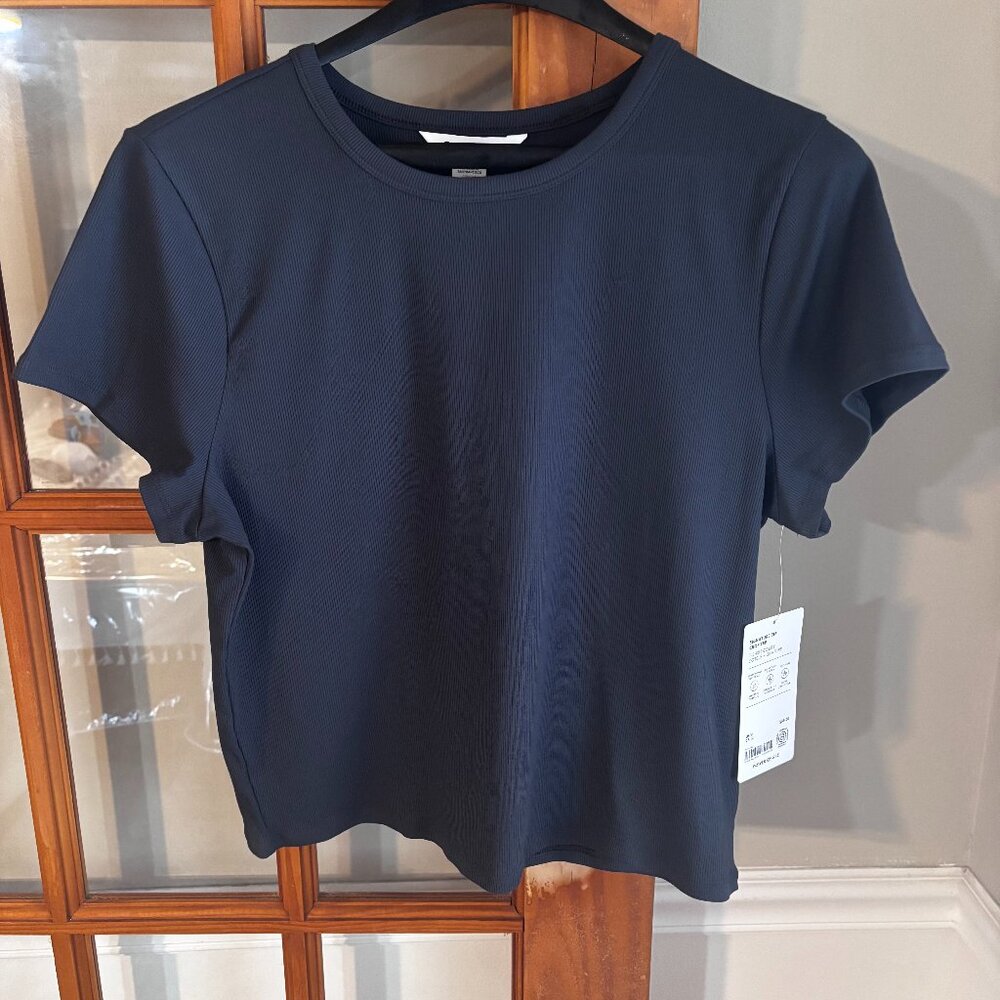 Athleta SIGNATURE ribbed texture cropped tee SIZE: XL TEAL color